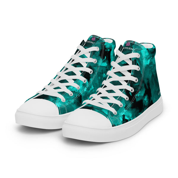 Blue Abstract Men's Sneakers, Floral Print Premium High Top Tennis Shoes For Men(US Size: 5-13)