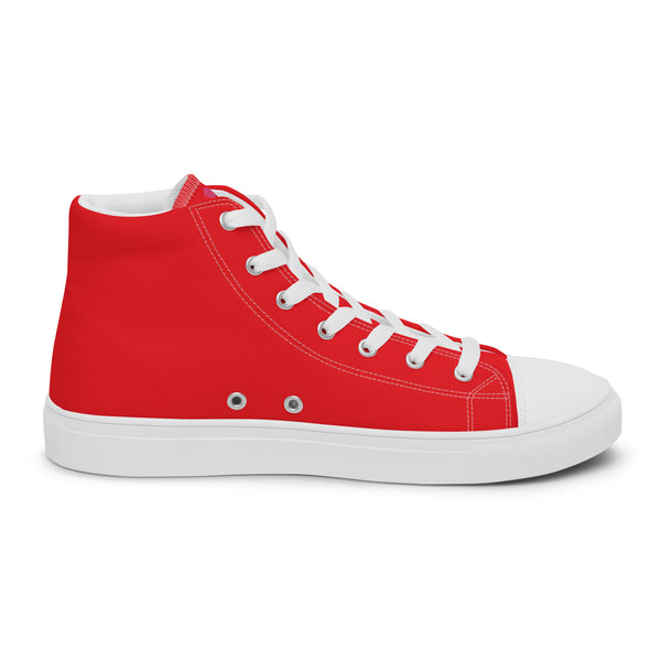 Red Solid Color Sneakers, Modern Minimalist Designer Premium Quality Stylish Solid Bright Red Color Best Men's High Top Canvas Tennis Shoes With White Laces and Faux Leather Toe Caps (US Size: 5-13)