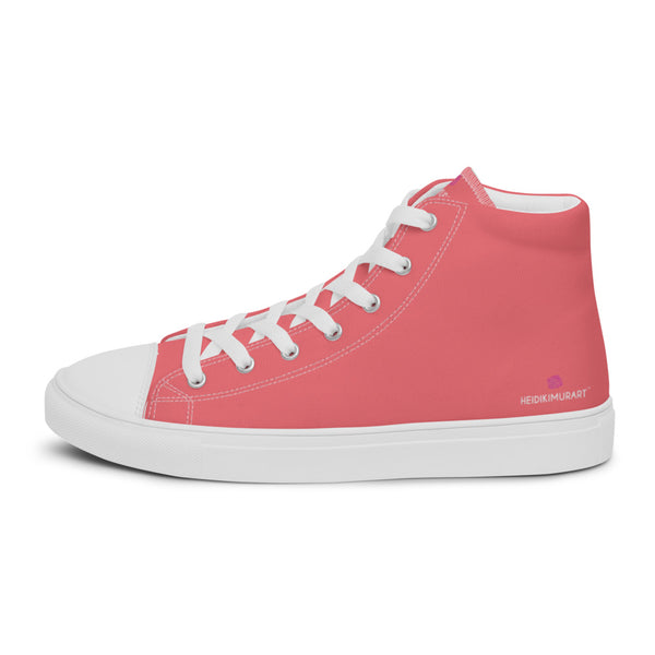 Flamingo Pink Solid Color Sneakers, Modern Minimalist Designer Premium Quality Stylish Men's High Top Canvas Tennis Shoes With White Laces and Faux Leather Toe Caps (US Size: 5-13)