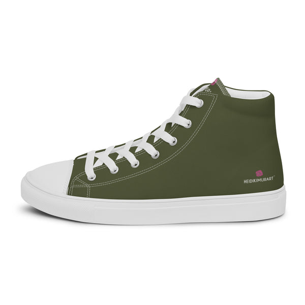 Pine Green Solid Color Sneakers, Modern Minimalist Designer Premium Quality Stylish Solid Pine Green Color Best Men's High Top Canvas Tennis Shoes With White Laces and Faux Leather Toe Caps (US Size: 5-13)