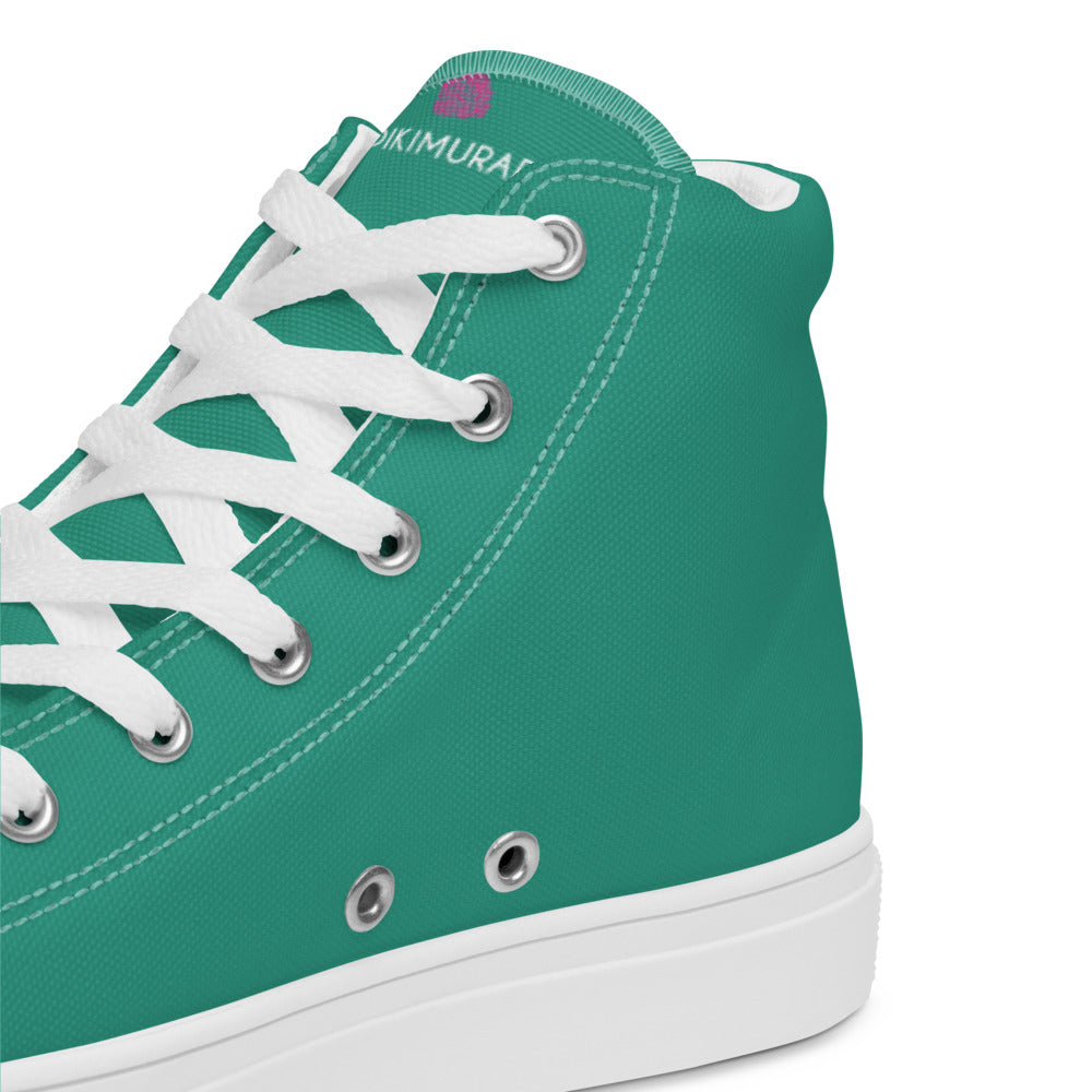 Blue Green Solid Color Sneakers, Modern Minimalist Designer Men's High
