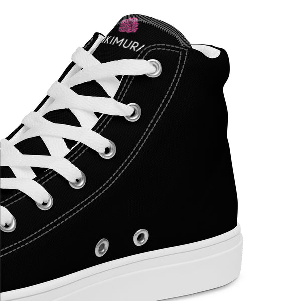 Black Color Men's High Tops, Solid Black Color Men’s High Top Canvas Sneaker Shoes (US Size: 5-13)