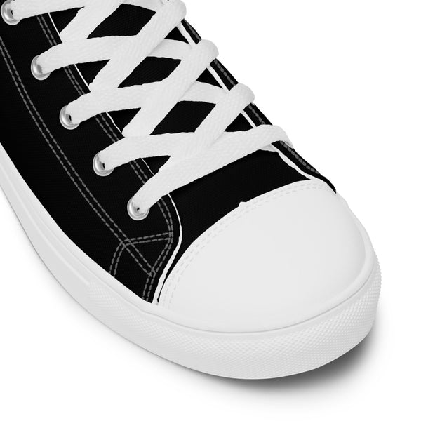 Black Solid Color Men's Hip Tops, Men’s high top canvas shoes