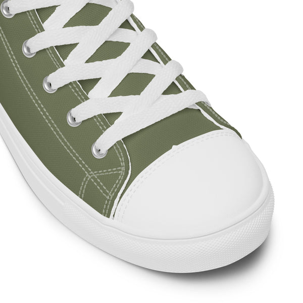 Matcha Green Solid Color Sneakers, Modern Minimalist Designer Premium Quality Stylish Men's High Top Canvas Tennis Shoes With White Laces and Faux Leather Toe Caps (US Size: 5-13)