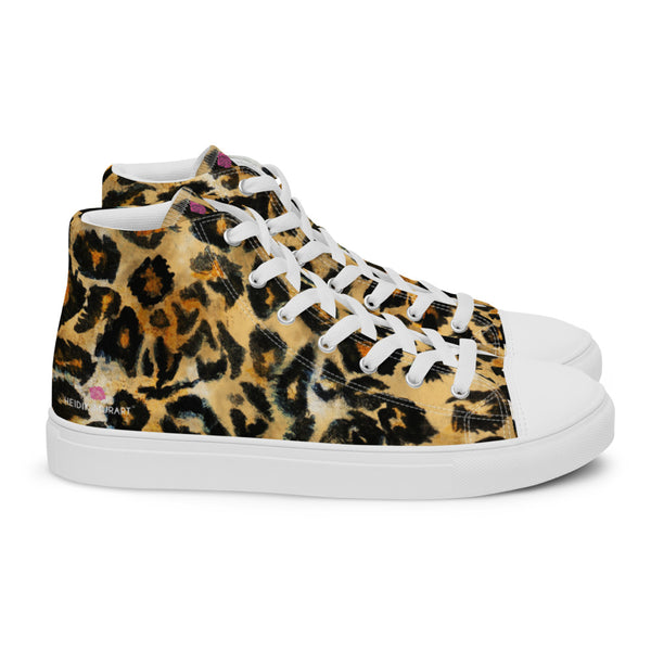 Leopard Animal Print Men's Sneakers, Brown Leopard Print Premium High Top Tennis Shoes For Men