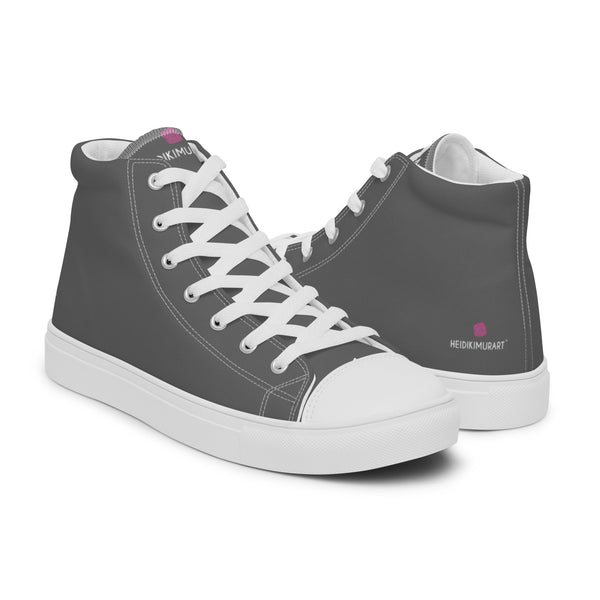 Ash Grey Color Men's High Tops, Solid Dark Grey Color Designer Premium Quality Stylish Men's High Top Canvas Tennis Shoes With White Laces and Faux Leather Toe Caps (US Size: 5-13)