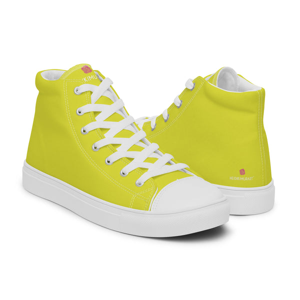 Bright Yellow Men's High Tops, Solid Color Men’s high top canvas shoes