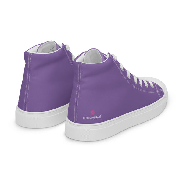 Lavender Purple Men's High Tops, Solid Purple Color Designer Premium Quality Stylish Men's High Top Canvas Tennis Shoes With White Laces and Faux Leather Toe Caps (US Size: 5-13)