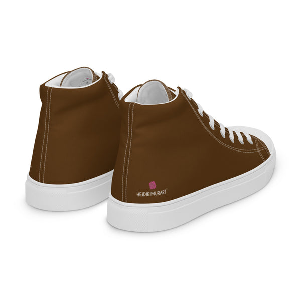 Dark Brown Color Men's High Tops, Solid Brown Color Designer Premium Quality Stylish Men's High Top Canvas Tennis Shoes With White Laces and Faux Leather Toe Caps (US Size: 5-13)