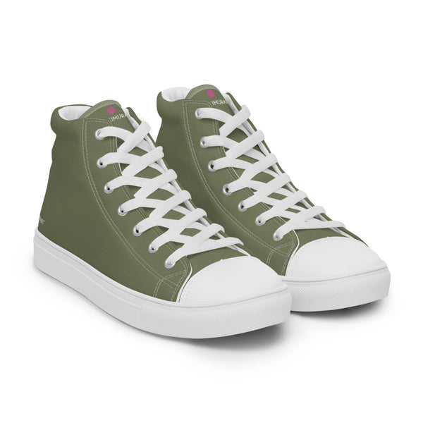 Matcha Green Men's Sneakers, Modern Minimalist Best Solid Color Canvas High Top Shoes For Men