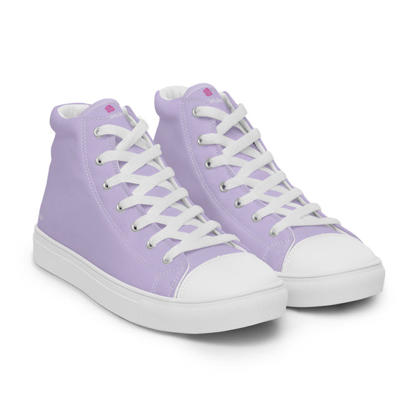 Light Purple Men's High Tops, Solid Pale&nbsp;Purple Color Designer Premium Quality Stylish Men's High Top Canvas Tennis Shoes With White Laces and Faux Leather Toe Caps (US Size: 5-13)