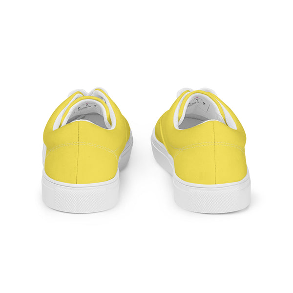 Men's Lemon Yellow Low Tops, Solid Bright Yellow Color Best Designer Men’s Lace-up Canvas Shoes (US Size: 5-13)