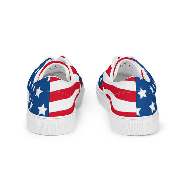 American Flag Men's Low Tops, US Flag July Forth Best Designer Men’s Lace-up Canvas Shoes (US Size: 5-13)