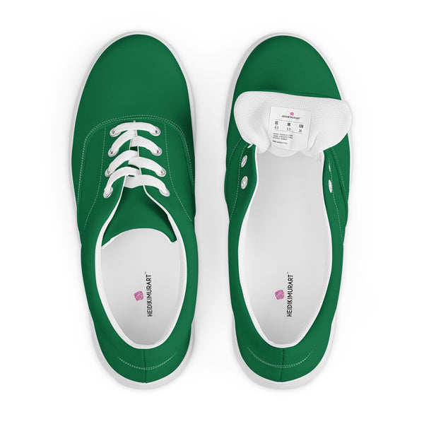 Dark Green Men's Sneakers, Solid Green Color Best Designer Men’s Lace-up Canvas Shoes (US Size: 5-13)