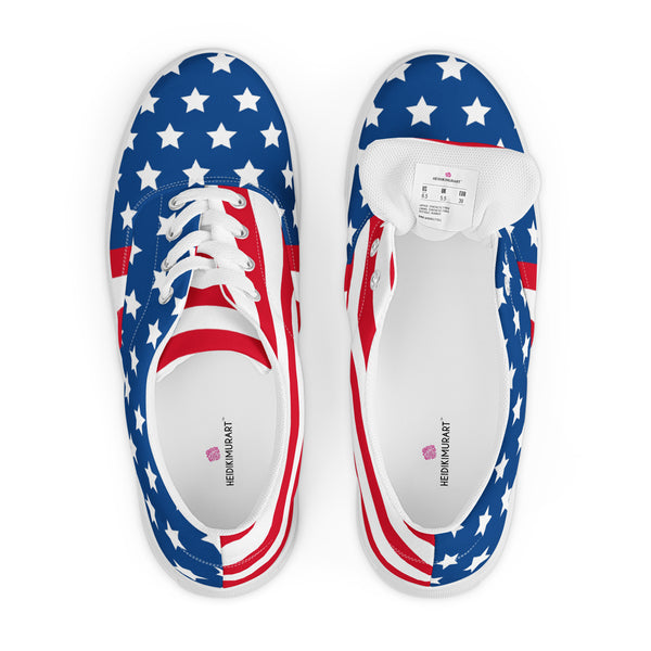 American Flag Men's Low Tops, US Flag July Forth Best Designer Men’s Lace-up Canvas Shoes (US Size: 5-13)
