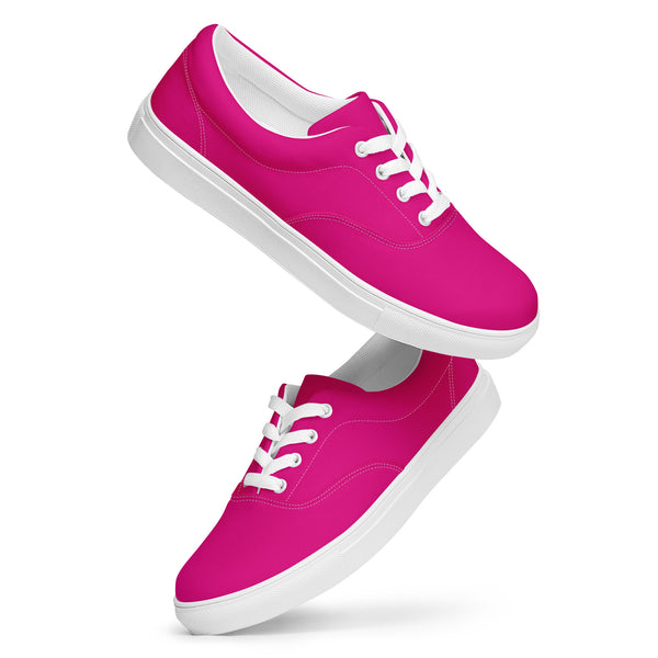 Hot Pink Men's Sneakers, Solid Hot Pink Color Best Premium Designer Men’s Lace-up Low Top Sneakers, Modern Essential Classic Every Day Best Quality Fashionable Running Casual Canvas Breathable Comfortable Running Shoes With White Laces & Padded Collar & Tongue (US Size: 5-13)