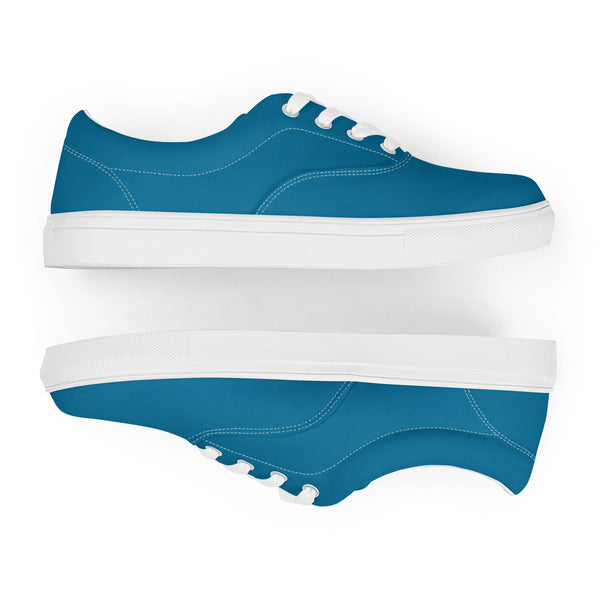 Royal Blue Men's Low Tops, Solid Royal Blue Color Best Premium Designer Men’s Lace-up Low Top Sneakers, Modern Essential Classic Every Day Best Quality Fashionable Running Casual Canvas Breathable Comfortable Running Shoes With White Laces & Padded Collar & Tongue (US Size: 5-13)