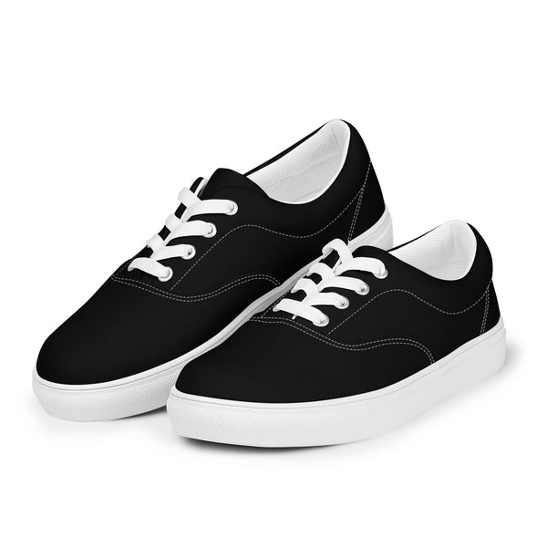 Black Solid Color Men's Sneakers, Solid Sleek Black Color Best Designer Men’s Lace-up Low Top Canvas Shoes (US Size: 5-13)