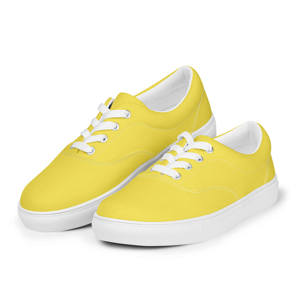 Men's Lemon Yellow Low Tops, Solid Bright Yellow Color Best Designer Men’s Lace-up Canvas Shoes (US Size: 5-13)