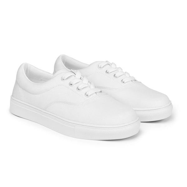 Men's White Low Tops, Solid Bright White Color Best Premium Designer Men’s Lace-up Low Top Sneakers, Modern Essential Classic Every Day Best Quality Fashionable Running Casual Canvas Breathable Comfortable Running Shoes With White Laces & Padded Collar & Tongue (US Size: 5-13)