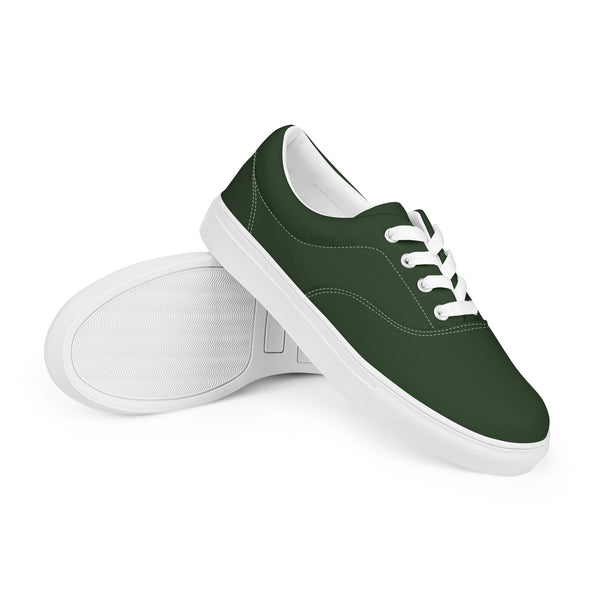 Emerald Green Men's Low Tops, Solid Green Color Best Premium Designer Men’s Lace-up Low Top Sneakers, Modern Essential Classic Every Day Best Quality Fashionable Running Casual Canvas Breathable Comfortable Running Shoes With White Laces & Padded Collar & Tongue (US Size: 5-13)