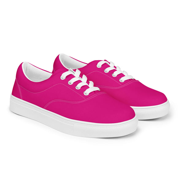 Hot Pink Men's Sneakers, Solid Hot Pink Color Best Premium Designer Men’s Lace-up Low Top Sneakers, Modern Essential Classic Every Day Best Quality Fashionable Running Casual Canvas Breathable Comfortable Running Shoes With White Laces & Padded Collar & Tongue (US Size: 5-13)