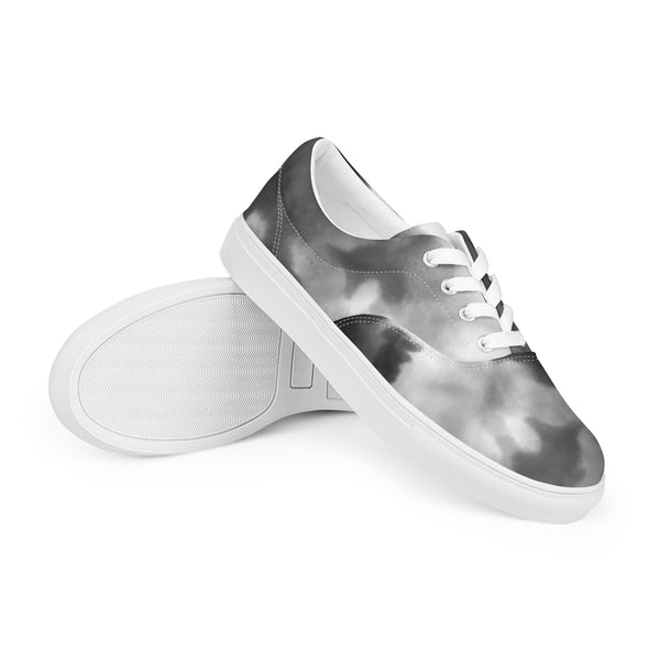 Grey Tie Dye Men's Sneakers, Abstract Best Premium Designer Men’s Lace-up Low Top Sneakers, Modern Essential Classic Every Day Best Quality Fashionable Running Casual Canvas Breathable Comfortable Running Shoes With White Laces & Padded Collar & Tongue (US Size: 5-13)