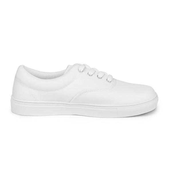 Men's White Low Tops, Solid Bright White Color Best Premium Designer Men’s Lace-up Low Top Sneakers, Modern Essential Classic Every Day Best Quality Fashionable Running Casual Canvas Breathable Comfortable Running Shoes With White Laces & Padded Collar & Tongue (US Size: 5-13)