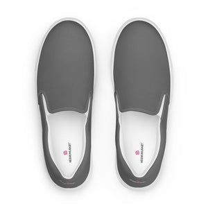 Dark Grey Men's Slip Ons, Solid Grey Color Best Casual Breathable Men’s Slip-on Canvas Designer Shoes (US Size: 5-13) Modern Solid Color High Quality Men's Slip On Canvas Sneakers Shoes&nbsp;