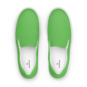 Applle Green Men's Slip Ons, Solid Bright Green Color Best Casual Breathable Men’s Slip-on Canvas Designer Shoes (US Size: 5-13) Modern Solid Color High Quality Men's Slip On Canvas Sneakers Shoes&nbsp;