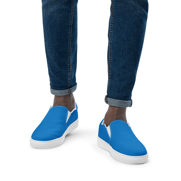 Sky Blue Men's Slip Ons, Solid Bright Blue Color Best Casual Breathable Men’s Slip-on Canvas Designer Shoes (US Size: 5-13) Solid Blue Color High Quality Men's Slip On Canvas Sneakers Shoes&nbsp;
