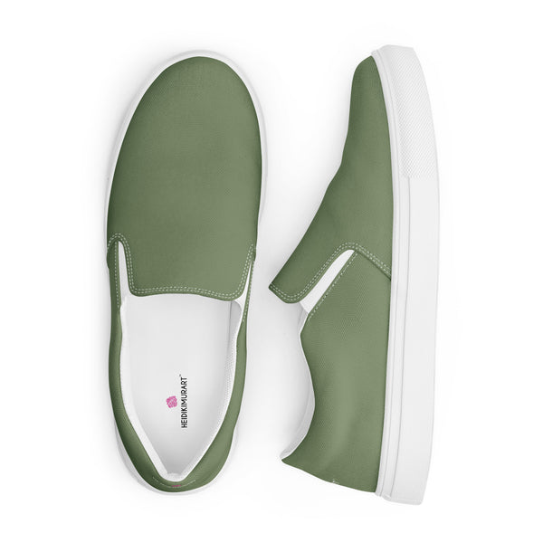 Matcha Green Men's Slip Ons, Solid Pastel Green Color Best Casual Breathable Men’s Slip-on Canvas Designer Shoes (US Size: 5-13) Modern Solid Color High Quality Men's Slip On Canvas Sneakers Shoes&nbsp;