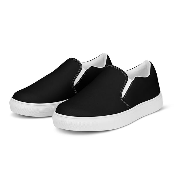 Black Slip Ons For Men, Solid Black Color Best Casual Breathable Men’s Slip-on Canvas Designer Shoes (US Size: 5-13) Modern Solid Color High Quality Men's Slip On Canvas Sneakers Shoes&nbsp;