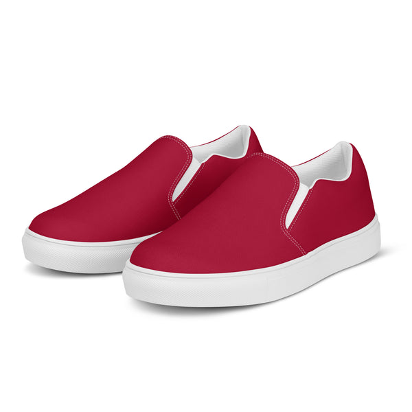 Red Men's Slip Ons, Solid Bright Red Color Best Casual Breathable Men’s Slip-on Canvas Shoes (US Size: 5-13)