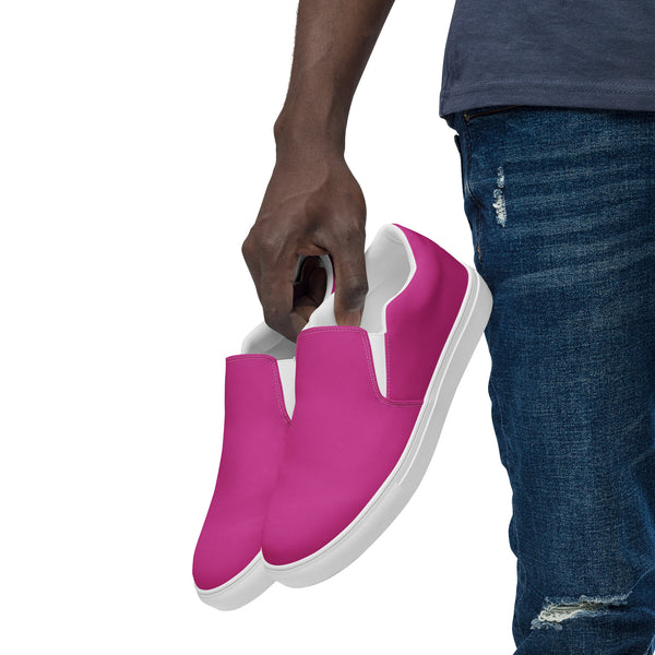 Hot Pink Men's Slip Ons, Solid Hot Pink Color Best Casual Breathable Men’s Slip-on Canvas Designer Shoes (US Size: 5-13) Light Pink Solid Color High Quality Men's Slip On Canvas Sneakers Shoes