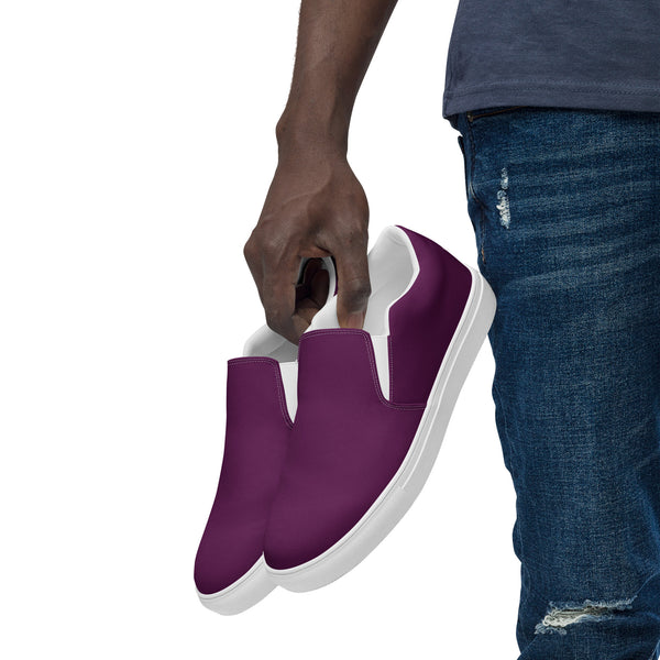 Dark Purple Men's Slip Ons, Solid Purple Color Best Casual Breathable Men’s Slip-on Canvas Designer Shoes (US Size: 5-13) Modern Solid Color High Quality Men's Slip On Canvas Sneakers Shoes&nbsp;