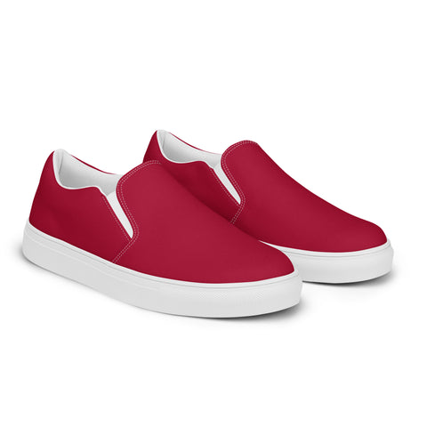 Red Men's Slip Ons, Solid Bright Red Color Best Casual Breathable Men’s Slip-on Canvas Shoes (US Size: 5-13)