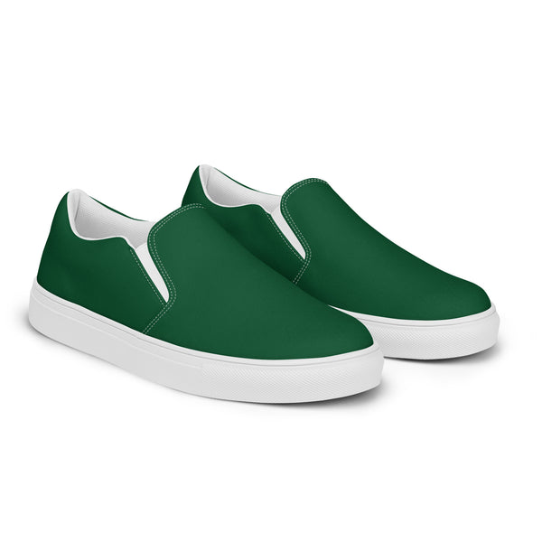 Dark Green Men's Slip Ons, Solid Dark Green&nbsp;Color Best Casual Breathable Men’s Slip-on Canvas Designer Shoes (US Size: 5-13) Modern Solid Color High Quality Men's Slip On Canvas Sneakers Shoes&nbsp;