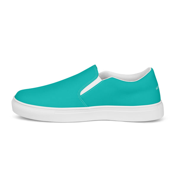 Turquoise Blue Men's Slip Ons, Solid Bright Blue Color Best Casual Breathable Men’s Slip-on Canvas Designer Shoes (US Size: 5-13) Solid Blue Color High Quality Men's Slip On Canvas Sneakers Shoes&nbsp;
