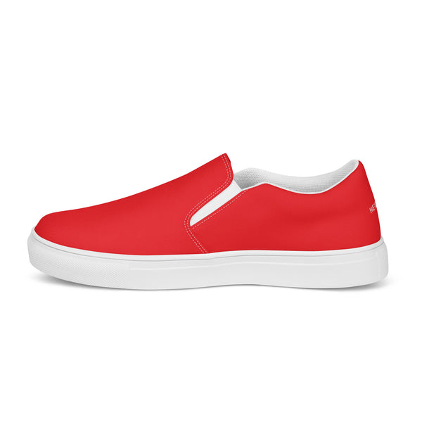 Orange Red Slip Ons For Men, Solid Bright Red Color Best Casual Breathable Men’s Slip-on Canvas Designer Shoes (US Size: 5-13) Modern Solid Color High Quality Men's Slip On Canvas Sneakers Shoes&nbsp;