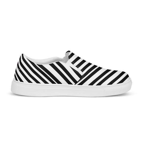 Black White Striped Slip Ons, Striped Modern Best Casual Breathable Men’s Slip-on Canvas Designer Shoes (US Size: 5-13) Best Modern Minimalist High Quality Men's Slip On Canvas Sneakers Shoes&nbsp;