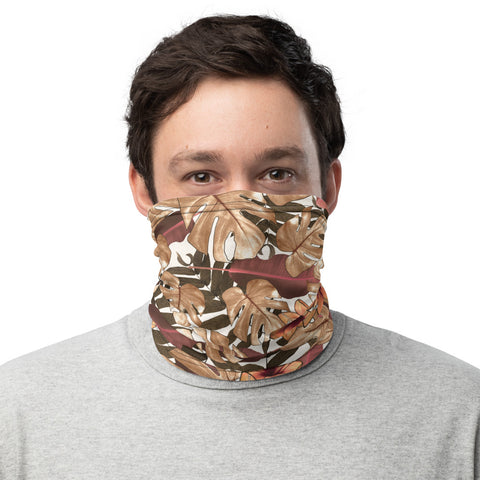 Fall Tropical Leaf Face Mask, Washable Reusable Designer Neck Gaiter-Heidi Kimura Art LLC-Heidi Kimura Art LLC