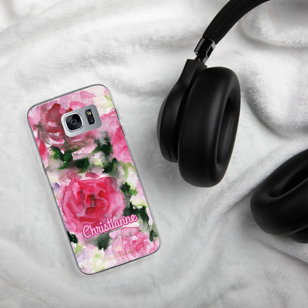 Pink Rose Personalized Samsung Case, Floral Custom Name Phone Case-Heidi Kimura Art LLC-Heidi Kimura Art LLC