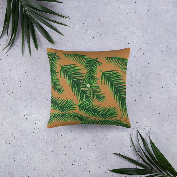 Green Brown Jungle Style Tropical Palm Leaf Print Designer Basic Pillow-Made in USA-Pillow-Heidi Kimura Art LLC