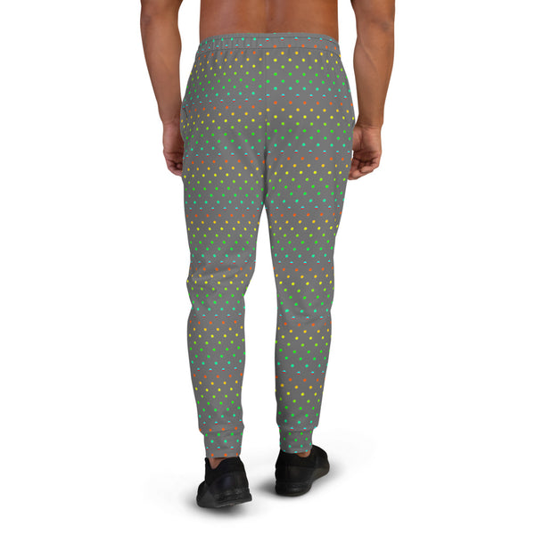 Gray Polka Dots Rainbow Print Designer Men's Joggers-Made in EU (US Size: XS-3XL)-Men's Joggers-Heidi Kimura Art LLC
