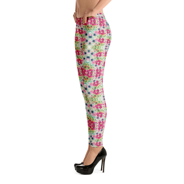 Pink Rose Floral Leggings-Heidikimurart Limited -Heidi Kimura Art LLC