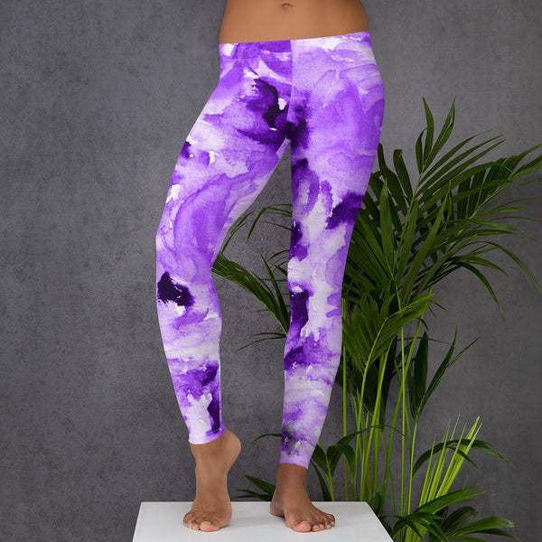Purple Floral Abstract Leggings, Women's Flower Print Casual Tights-Made in USA/EU-Heidi Kimura Art LLC-Heidi Kimura Art LLC Purple Floral Abstract Leggings, Premium Women's Flower Print Women's Long Dressy Fancy Premium Quality Casual Leggings/ Running Tights - Made in USA/EU (US Size: XS-XL)