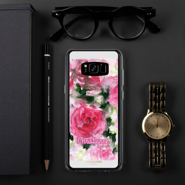 Pink Rose Personalized Samsung Case, Floral Custom Name Phone Case-Heidi Kimura Art LLC-Samsung Galaxy S8+-Heidi Kimura Art LLC