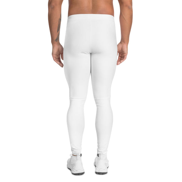White Solid Color Men's Leggings, Premium Modern Minimalist Meggings-Made in USA/EU-Heidi Kimura Art LLC-Heidi Kimura Art LLC White Solid Color Meggings, Modern Minimalist Solid Color Print Premium Classic Elastic Comfy Men's Leggings Fitted Tights Pants - Made in USA/EU (US Size: XS-3XL) Spandex Meggings Men's Workout Gym Tights Leggings, Compression Tights, Kinky Fetish Men Pants