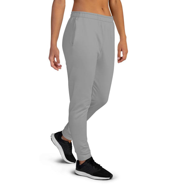 Medium Gray Solid Color Print Premium Slim Fit Premium Women's Joggers-Made in EU-Women's Joggers-Heidi Kimura Art LLC